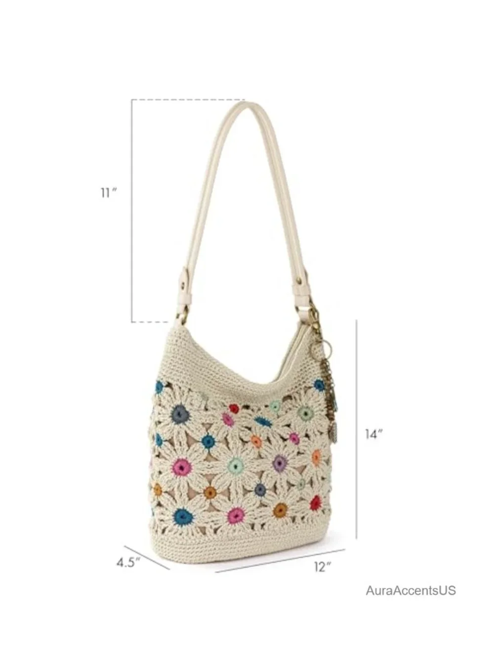 Hand Crochet Women's Hobo Bag Large Purse with Zipper Pocket